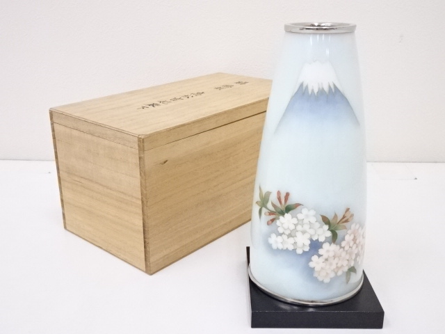 JAPANESE CLOISONNE WARE / FLOWER VASE Mt. FUJI & SAKURA 